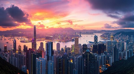 Poster - Sunset View Over a Bustling Cityscape