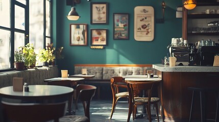 Wall Mural - Cozy Cafe Interior with Natural Light and Decor