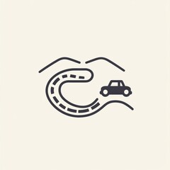 Poster - A small, minimalist car navigates a winding road, symbolizing a journey through tranquil hills on a warm, sunny day. Generative AI