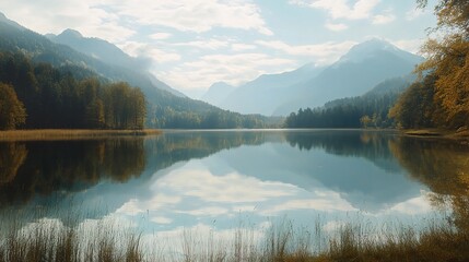 Sticker - Serene Mountain Landscape Reflected in Calm Water