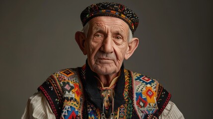 Canvas Print - Portrait of an Elderly Man in Traditional Clothing