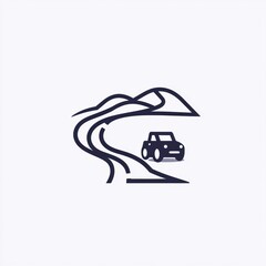 A simple car drives on a winding road with hills in the background, capturing a sense of adventure and freedom in motion. Generative AI