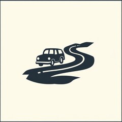 Poster - A small, minimalist car travels along a curving road, highlighting a journey through picturesque, open landscapes. Generative AI