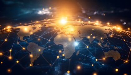 Leinwandbilder - A vibrant depiction of Earth from space, showcasing global connectivity and illuminated cities against a dark cosmic backdrop.