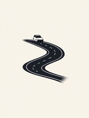 Poster - A minimalist car travels along a curvy road, evoking a sense of exploration and the thrill of the open road. Generative AI