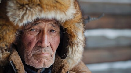 Wall Mural - Portrait of a Man in a Fur Hat