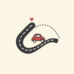 Poster - A minimalist red car navigates a winding road, symbolizing the joy of exploration and adventure in beautiful surroundings. Generative AI