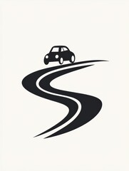 Poster - A small, simplistic car navigates a winding road, representing the joy of travel and the thrill of the journey ahead. Generative AI