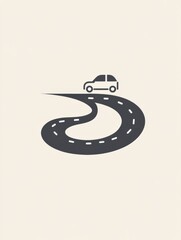 Poster - A small, minimalist car navigates a winding road, representing freedom and exploration in a serene environment. Generative AI
