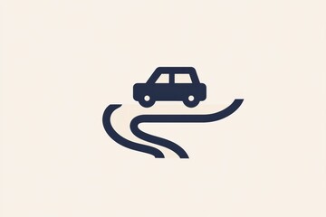 Poster - A simple car drives along a winding road, showcasing the thrill of travel and exploration on a clear day with gentle curves. Generative AI