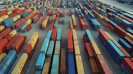 Wall Mural - Aerial View of Colorful Shipping Containers in Port