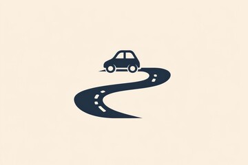 Aufkleber - A small, minimalist car winds along a curving road, symbolizing exploration and the thrill of a journey in a serene landscape. Generative AI