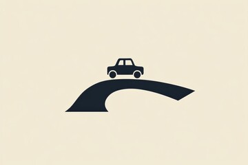 Poster - A small, minimalist car navigates a curved road, symbolizing the journey and exploration in a stylized manner. Generative AI