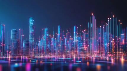 Poster - Vibrant Cityscape with Neon Lights and Data Visualization