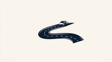 Poster - A small, minimalist car is driving along a winding road, emphasizing the journey and the beauty of straightforward travel. Generative AI