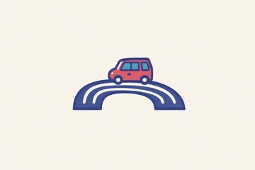 Poster - A small, simplistic car drives along a curvy road, embodying the thrill of exploration and the spirit of adventure in travel. Generative AI