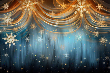 Wall Mural - Beautiful Christmas background with golden snowflakes over blue backdrop