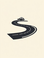Poster - A sleek car navigates a curvy road, emphasizing simplicity and modern aesthetics in a minimalist style. Generative AI