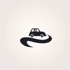 Poster - A small, minimalist car travels along a curvy road, representing adventure and exploration in a simplified design. Generative AI