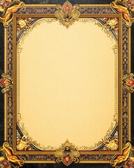 Vintage ornate floral frame border providing copy space on parchment background