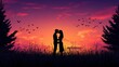 © Johannes - silhouette of wedding Couple in love kissing and holding hand together during sunset with evening sky background