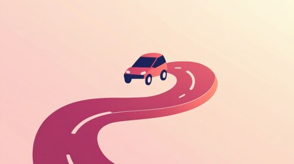 Poster - A minimalist car drives along a curvy road, symbolizing the freedom and adventure of travel through scenic landscapes. Generative AI