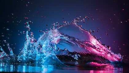 Wall Mural - abstract water splash with pink and blue light