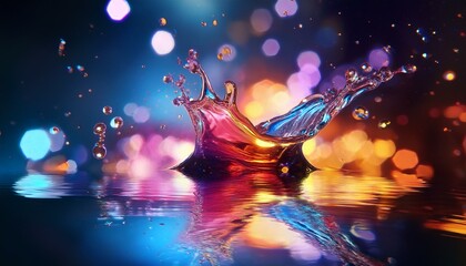 Wall Mural - colorful liquid splash with reflection and bokeh