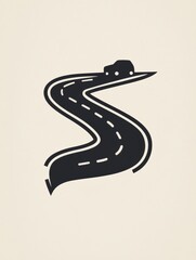 Poster - A small, stylish car navigates a curvy road in a clean and modern design, illustrating the joy of driving through nature. Generative AI