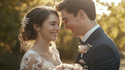 Young and happy couple on their wedding day