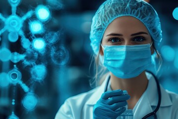 A healthcare professional preparing a sample in a laboratory during a research study at night