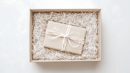 Wall Mural - Opened gift box with shredded paper inside, set on a white background