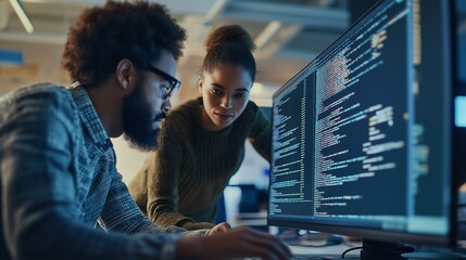 People interacting with AI, Programmer analyzes code