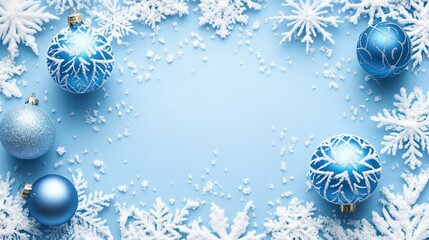 Wall Mural - blue christmas background with snowflakes and christmas balls. copy space backgrounds