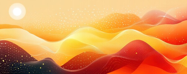 Wall Mural - vibrant abstract illustration with flowing golden waves and bright sun in the sky