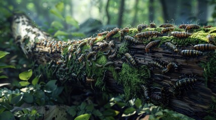 Sticker - Insects Crawling On A Moss Covered Log