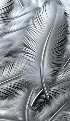 Close up of a silver colored feather background texture illustration. AI Generated