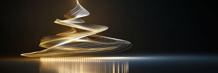 Aufkleber - A vibrant display of an abstract Christmas tree created with swirling golden lights, radiating warmth against a dark background. Generative AI