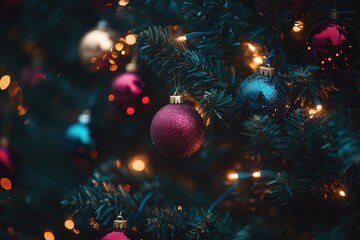 Sticker - A Close-Up View of Sparkling Christmas Ornaments on a Christmas Tree