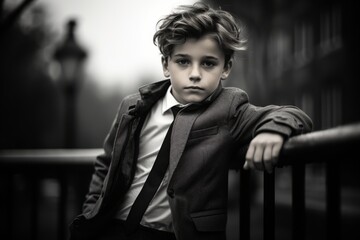 Portrait of a young businessman in the city. Black and white.