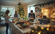 © Georgii - Family gathered in a modern kitchen preparing a festive meal with Christmas decorations and a cozy atmosphere