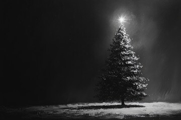 Canvas Print - A Single Tree Stands Tall Against a Starry Night Sky