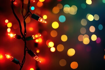 Aufkleber - Vibrant red, green, and yellow lights twinkle against a blurred background, enhancing the holiday spirit in a warm, inviting atmosphere. Generative AI