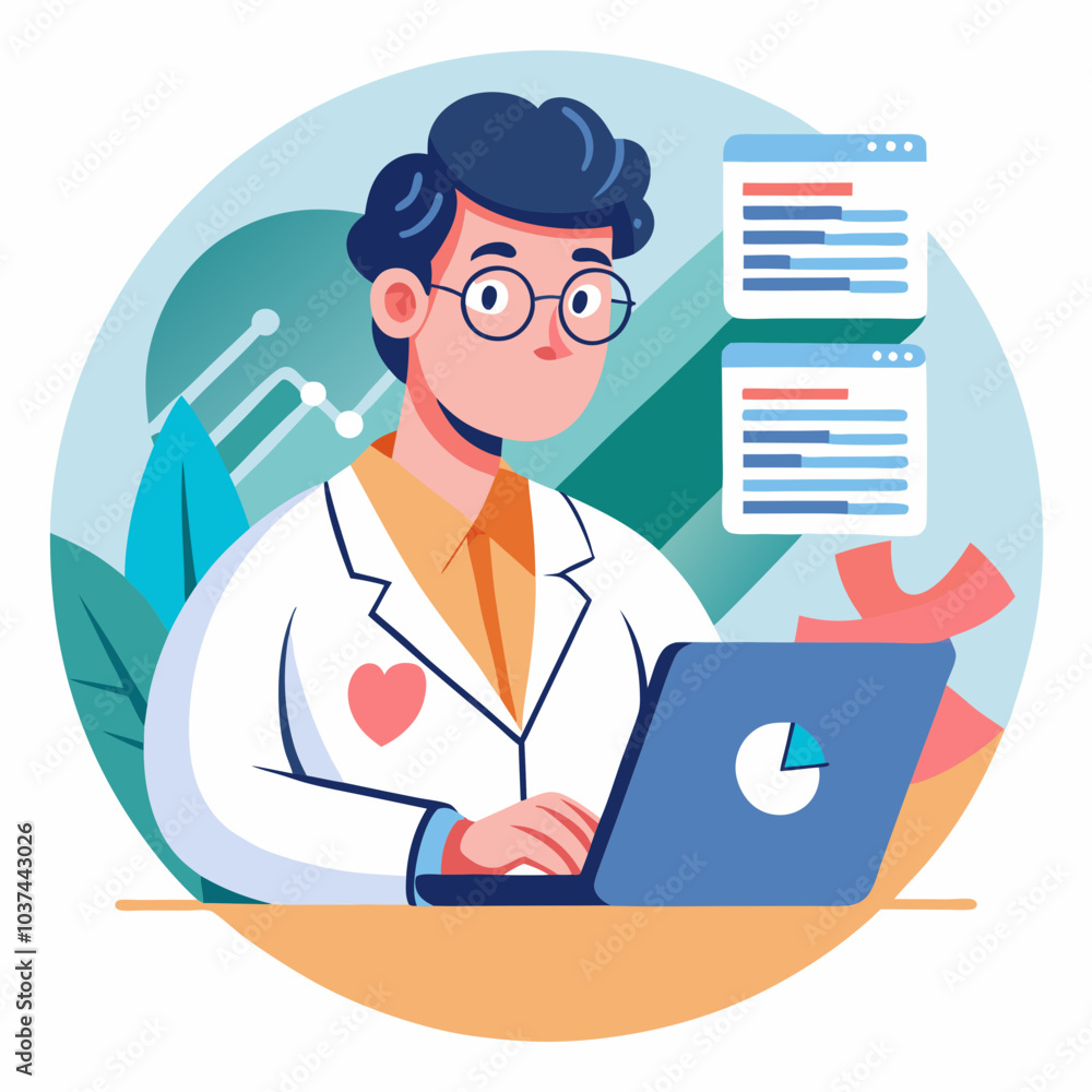 Doctor Reviewing Data: Realistic Vector Illustration for Healthcare ...