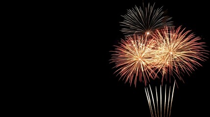 fireworks, sparklers exploding on black background. design for postcard.