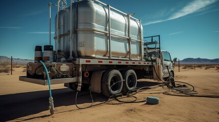 A photo of a mobile water tank setup on a truck