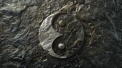 Sticker - Yin Yang Symbol Carved In Stone