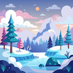 Wall Mural - Winter day happy winter vector fog in nature