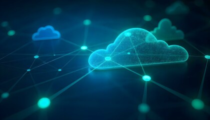 Cloud computing is represented abstractly by data networks with interconnecting lines