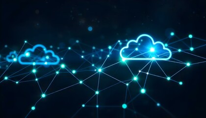 Cloud computing is represented abstractly by data networks with interconnecting lines